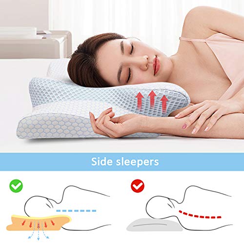 BESFAN Almohada Cervical Espuma Ortopedica, Almohada Viscoelastica Ergonomica Está Diseñada Especialmente para Acostarse sobre la Espalda y de Lado, 2pcs Funda Almohada 2 Alturas