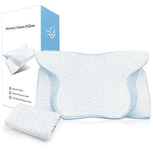 BESFAN Almohada Cervical Espuma Ortopedica, Almohada Viscoelastica Ergonomica Está Diseñada Especialmente para Acostarse sobre la Espalda y de Lado, 2pcs Funda Almohada 2 Alturas