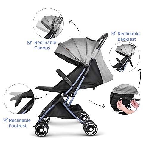 Besrey Silla Paseo Bebe Ligera Compacta Cochecito Viaje Avión solo 4,9 kg Carritos de Bebe Plegable 6-36 Meses,Gris