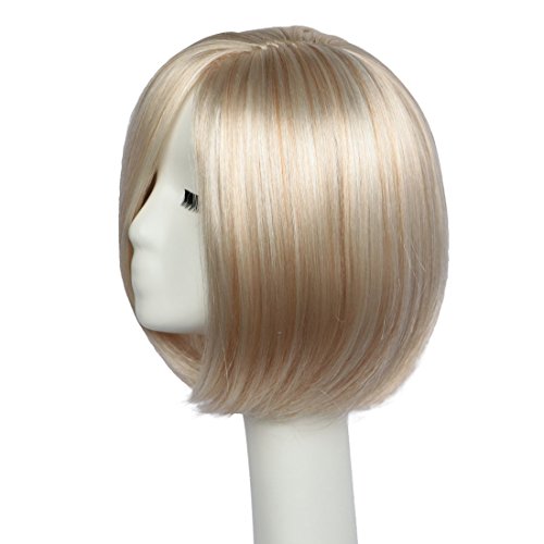 BESTUNG Bob corto pelucas rectas para mujer Peluca completa Ombre natural Rubia Pelucas sintéticas Cabello estilo Harajuku para fiesta de Cosplay con gorro de peluca