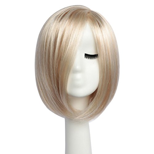 BESTUNG Bob corto pelucas rectas para mujer Peluca completa Ombre natural Rubia Pelucas sintéticas Cabello estilo Harajuku para fiesta de Cosplay con gorro de peluca