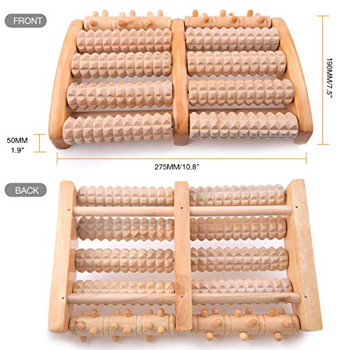 BESTZY Alivio del dolor del rodillo del Massager del pie dual de madera,Rodillo de madera masajeador para pies, rodillo doble de madera de masaje de pies