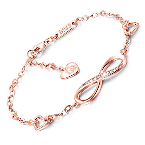 Billie Bijoux Pulsera de plata esterlina Mujer Símbolo Amor Infinito Brazalete de mujer ajustable regalo ideal el día de San Valentín (C- rose gold)