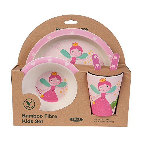 BIOZOYG Set vajilla Infantil de bambú sin bpa 5 Piezas I Motivo Hada mágica I Servicio de Mesa cubertería para niños Tazón Vaso de Beber Plato para niños I Reciclaje de Material Natural