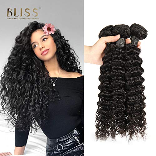 BLISSHair 3 paquetes Extensiones de Pelo Natural Humano de Cortina rizado Cabello Virgen Brasileño 100% Remy Brazilian Human Hair Bundles Rizado Largo 16 16 16 pulgada (210g,#1B Negro Natural)