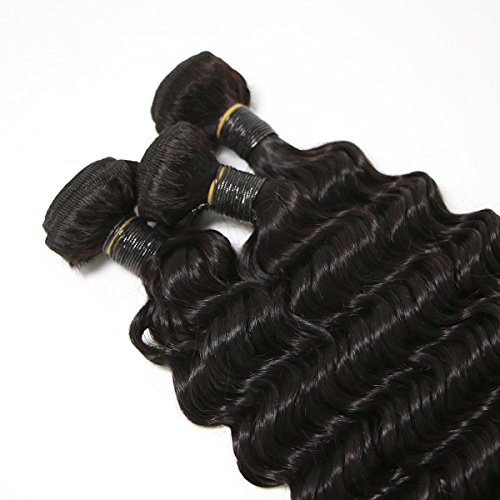 BLISSHair 3 paquetes Extensiones de Pelo Natural Humano de Cortina rizado Cabello Virgen Brasileño 100% Remy Brazilian Human Hair Bundles Rizado Largo 16 16 16 pulgada (210g,#1B Negro Natural)