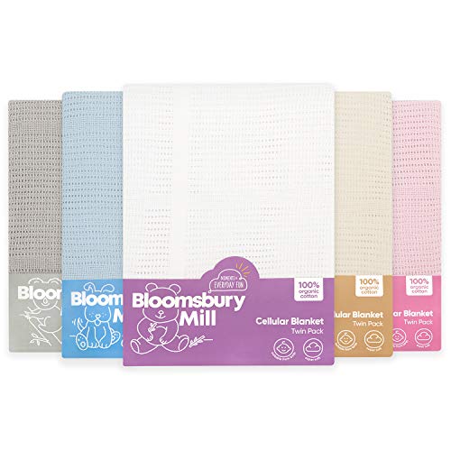 Bloomsbury Mill - Mantas Celulares Extrasuaves Para Bebé - 100% Algodón Orgánico Puro - Para Carrito, Capazo o Viajes - Juego de 2 - Crema