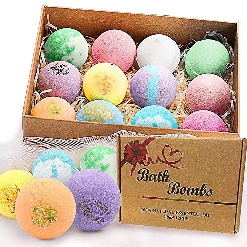 BOENFU Kit De Regalo De Bombas De Baño Aceites Esenciales Orgánicos Naturales, Relaje Y Humecte La Piel Seca, 2.8 onzas * 12 PCS Bombas De SPA Amigas, Mamá, Padre, Hijos