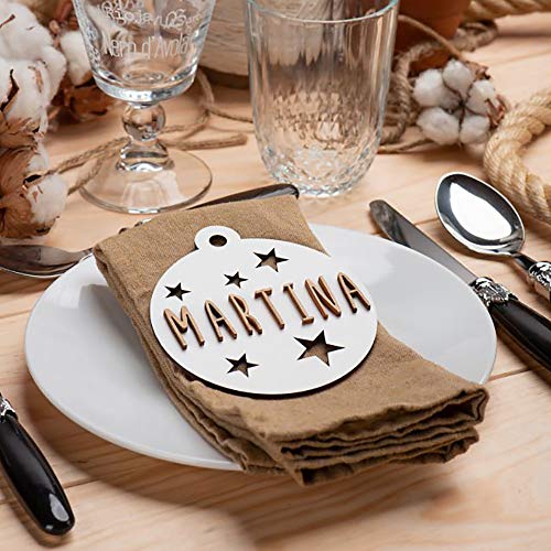 Bola de Navidad Madera Personalizada con Nombre. 100% Madera Gestión Sostenible. Cordel Incluido. Descuentos por cantidad. 5 Bolas de Navidad Madera Personalizadas