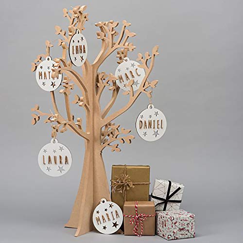 Bola de Navidad Madera Personalizada con Nombre. 100% Madera Gestión Sostenible. Cordel Incluido. Descuentos por cantidad. 5 Bolas de Navidad Madera Personalizadas