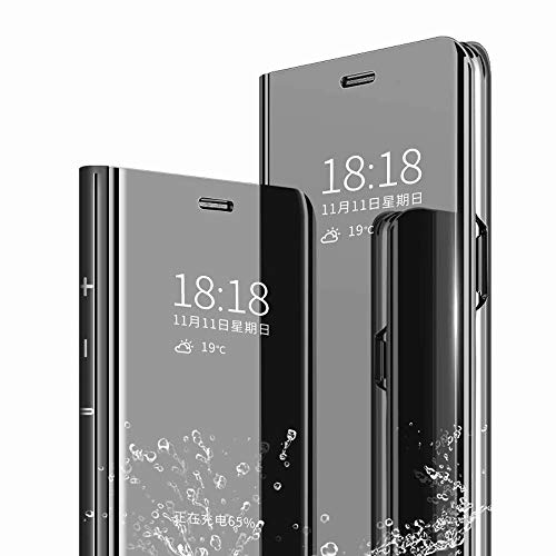 Boleyi Funda para Sony Xperia 10 II, el Espejo Ultrafino, Elegante Espejo Brillante Standing Flip Funda para Sony Xperia 10 II -Negro