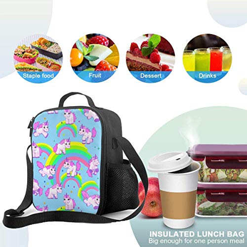 Bolsa Térmica Comida Bolsas de Almuerzo caja porta con Aislamiento Bolso de Mano Unicornio arcoiris Impermeable Fiambrera Isotermica Aislado Térmico Organizador del Almuerzo