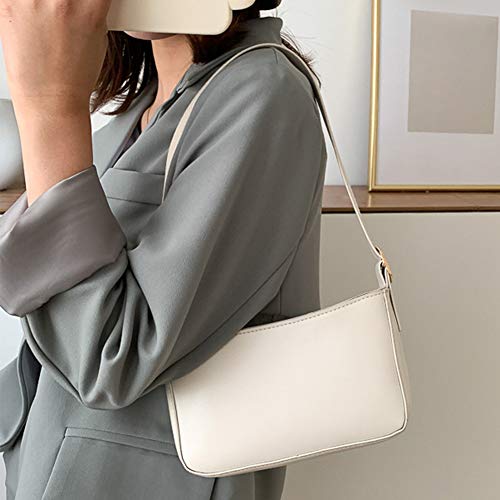 Bolso Baguette para Mujer con Cremallera Informal Gran Capacidad un Solo Hombro Primavera Verano Estilos Coreanos Moda Axila Sólido Elegante Banquete Cuero PU Viaje(Blanco)