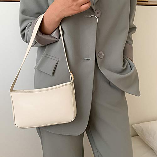 Bolso Baguette para Mujer con Cremallera Informal Gran Capacidad un Solo Hombro Primavera Verano Estilos Coreanos Moda Axila Sólido Elegante Banquete Cuero PU Viaje(Blanco)