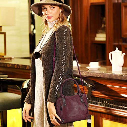 Bolso Bandolera Mujer Bolsos Mujer de Cuero PU Casual Bolso Shopper Bolso de Hombro Bolsa Tote Gran Capacidad,Borgoña