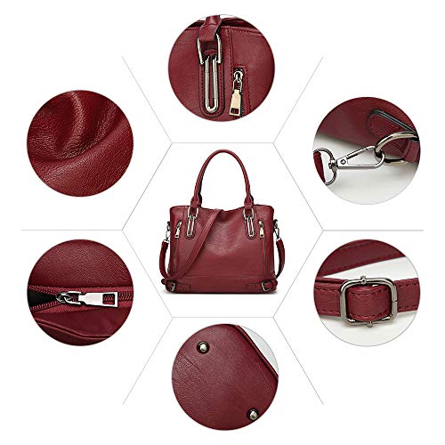 Bolso Bandolera Mujer Bolsos Mujer de Cuero PU Casual Bolso Shopper Bolso de Hombro Bolsa Tote Gran Capacidad,Borgoña