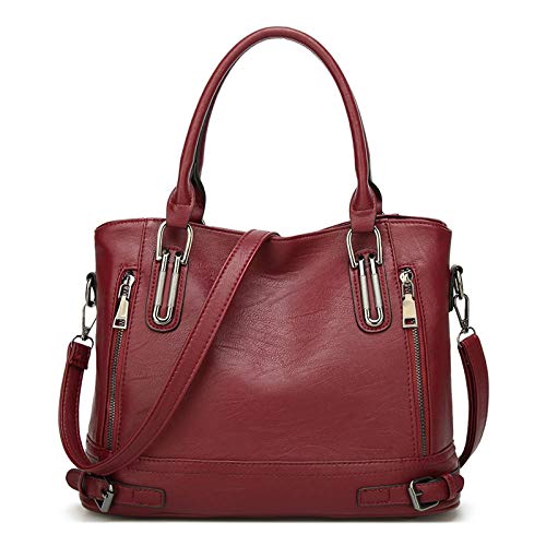 Bolso Bandolera Mujer Bolsos Mujer de Cuero PU Casual Bolso Shopper Bolso de Hombro Bolsa Tote Gran Capacidad,Borgoña