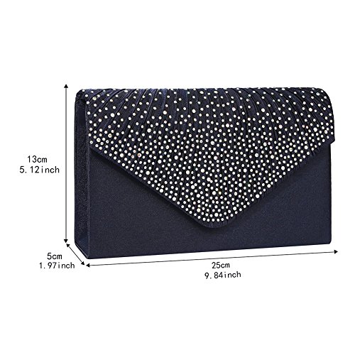 Bolso Boda Ceremonia Clutch De Fiesta, ClasiChic Cartera de Mano para Mujer Salidas Satén tipo Clutch (Azul)