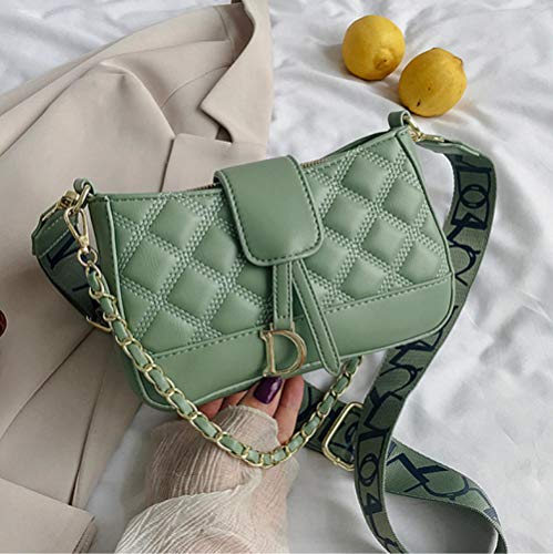 Bolso Cuadrado Pequeño De Cadena De Diamantes, Bolso De Mensajero De Un Solo Hombro, Bolso Femenino De Textura Todo Fósforo Pequeño Verde Fragancia