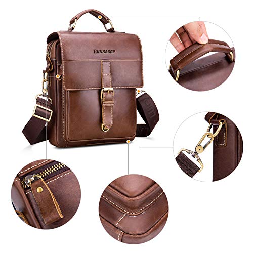 Bolso Hombre Bandolera Cuero Bolsa Caballero Crossbody Mensajero del Trabajo Vintage de Hombro Casual Messenger Bag,Marrón