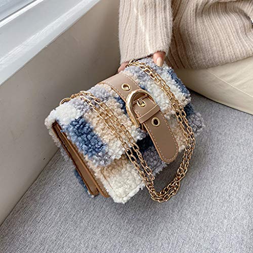 Bolsos Bandoleras Mujer Baratos Plush Bolso de Hombro Cuadrado Pequeño de Tela Escocesa Shopping Diseño y Calidad Práctico Cómodo y Resistente LANSKIRT