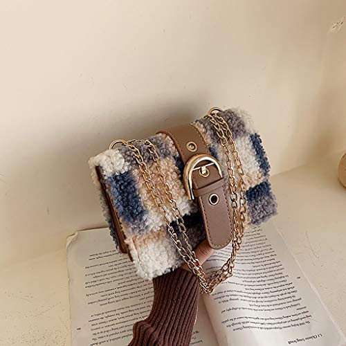 Bolsos Bandoleras Mujer Baratos Plush Bolso de Hombro Cuadrado Pequeño de Tela Escocesa Shopping Diseño y Calidad Práctico Cómodo y Resistente LANSKIRT