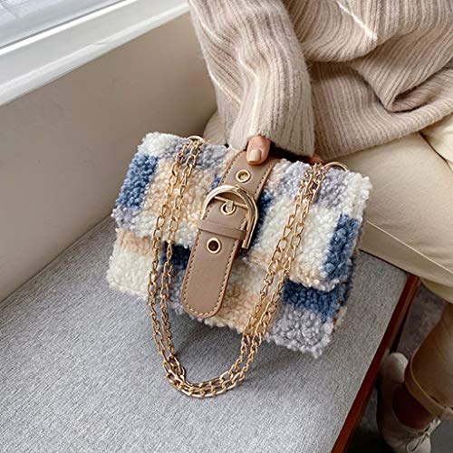 Bolsos Bandoleras Mujer Baratos Plush Bolso de Hombro Cuadrado Pequeño de Tela Escocesa Shopping Diseño y Calidad Práctico Cómodo y Resistente LANSKIRT