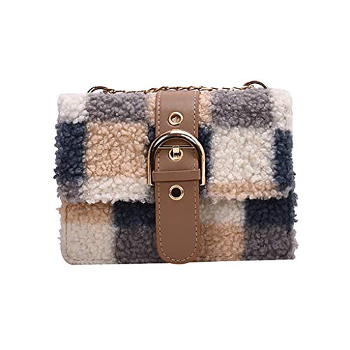 Bolsos Bandoleras Mujer Baratos Plush Bolso de Hombro Cuadrado Pequeño de Tela Escocesa Shopping Diseño y Calidad Práctico Cómodo y Resistente LANSKIRT