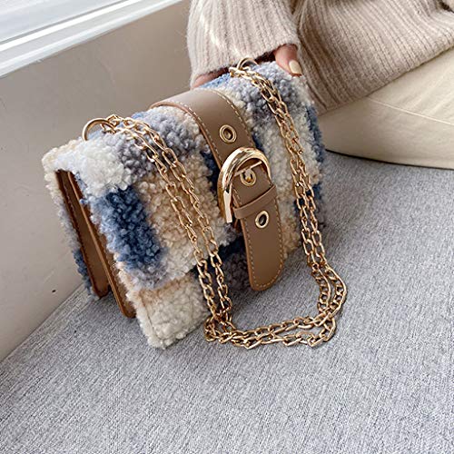 Bolsos Bandoleras Mujer Baratos Plush Bolso de Hombro Cuadrado Pequeño de Tela Escocesa Shopping Diseño y Calidad Práctico Cómodo y Resistente LANSKIRT