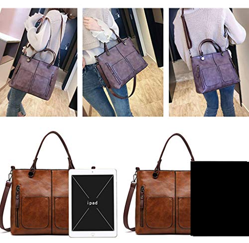 Bolsos de Las Mujeres, Popoti Bolsos de Mensajero de Cuero Bolso de Hombro Messenger Crossbody Bag Billetera Vintage Nuevos Bolsillos de Compras de la Señora (Marrón)