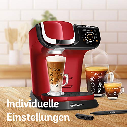 Bosch TAS6503 Tassimo My Way 2 - Cafetera de cápsula con sistema de filtración Britta e interfaz táctil, 1500 W, 1,3 litros, color rojo