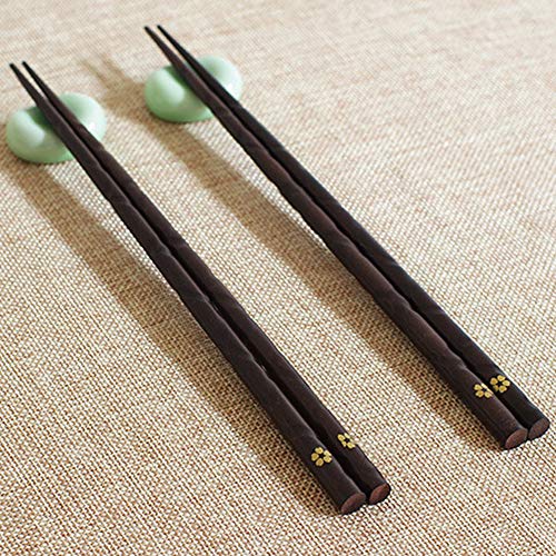 Bosdontek Palillos Japoneses 5 Pares De Palillos Naturales Reutilizables Lavables para Lavavajillas Palillos De Madera Set De Vajillas Chinos con Lujosa Caja Hecha A Mano Negra(Flower)