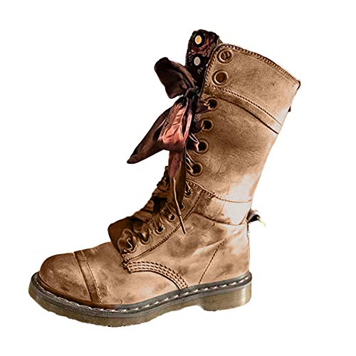 Botas Biker Planas tacón bajo Mujer Invierno PAOLIAN Botas Militares de Piel cuña con Cordones Forradas Piel Botas Camperas Medio Retro Zapatos Cuero Señora Calzado Otoño 36-41