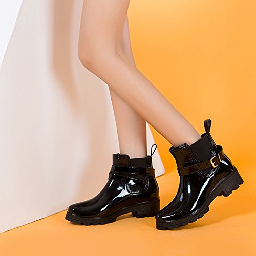 Botas de Agua Bota de Goma Mujer Impermeable lluvia Zapatos Tobillo Casual Calzado, Negro 35