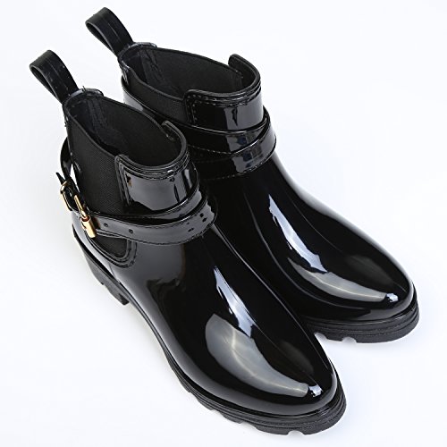 Botas de Agua Bota de Goma Mujer Impermeable lluvia Zapatos Tobillo Casual Calzado, Negro 35