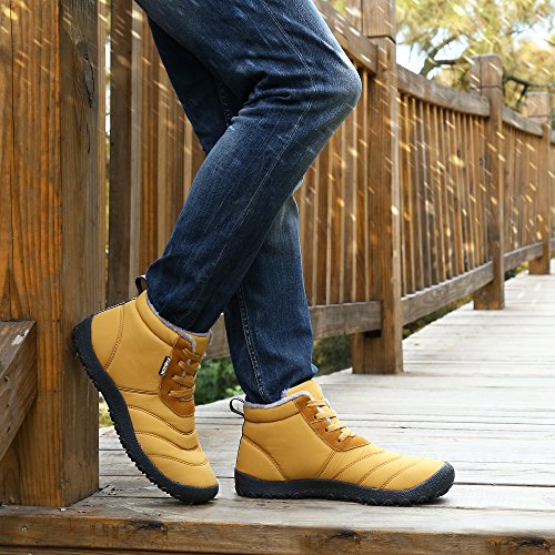 Botas de Nieve Unisex, Popoti Hombre Mujer Botas de Nieve Zapatos Antideslizante Calientes Fur Botines Forradas Cortas Boots Algodón Zapatos Invierno Aire Libre Botines (Amarillo, 45)