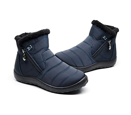 Botas de Nieve Zapatos Mujer,Popoti Botas de Nieve Cremallera Calientes Botines Forradas Cortas Ankle Boots Algodón Zapatos Invierno Aire Libre Sport Botines (Azul-1, 39)