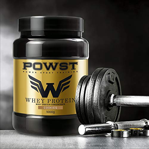 Bote Proteina Whey, Proteína de suero de leche en polvo, 1Kg (sabor Cookies) POWST