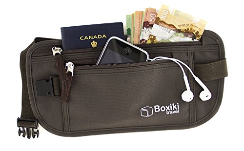 Boxiki Travel Cinturón-Monedero con Bloqueo RFID(por Sus siglas en inglés (Sistema de protección de Lectura por radiofrecuencia))|CangureraCangurera Segura para Hombres y Mujeres Caben el Pasap