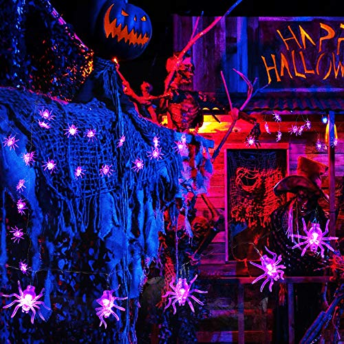 BrizLabs Halloween Cadena de Luces, 30 LED Araña Guirnalda Luces a Batería 3D Interiores Lámpara para Halloween Navidad Festival Fiestas Casa Cosplay Garden Decoración, Púrpura