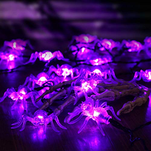 BrizLabs Halloween Cadena de Luces, 30 LED Araña Guirnalda Luces a Batería 3D Interiores Lámpara para Halloween Navidad Festival Fiestas Casa Cosplay Garden Decoración, Púrpura