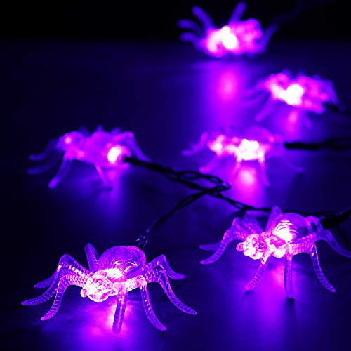 BrizLabs Halloween Cadena de Luces, 30 LED Araña Guirnalda Luces a Batería 3D Interiores Lámpara para Halloween Navidad Festival Fiestas Casa Cosplay Garden Decoración, Púrpura