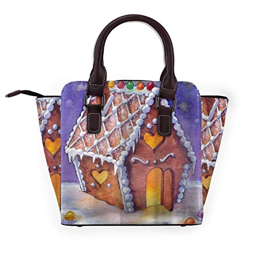 BROWCIN Invierno Acuarela Casa De Pan De Jengibre Pastel Navidad Celebración Dulces Diseño Desmontable Moda Tendencia Bolso de las señoras Bolso de hombro