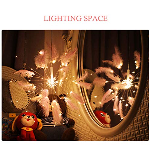 BSMEAN LED Fairy Lights Feather Starburst Lights LED Battery Powered String Light with 8 Modes Firework Shape Decorative Light for Party Wedding Christmas Garden Bedroom Decoration, White