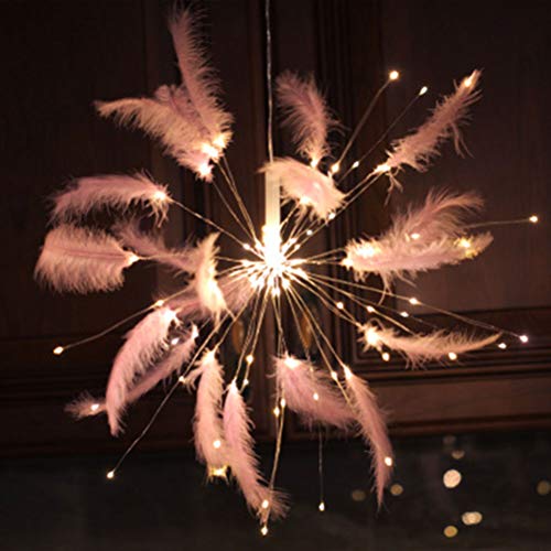 BSMEAN LED Fairy Lights Feather Starburst Lights LED Battery Powered String Light with 8 Modes Firework Shape Decorative Light for Party Wedding Christmas Garden Bedroom Decoration, White