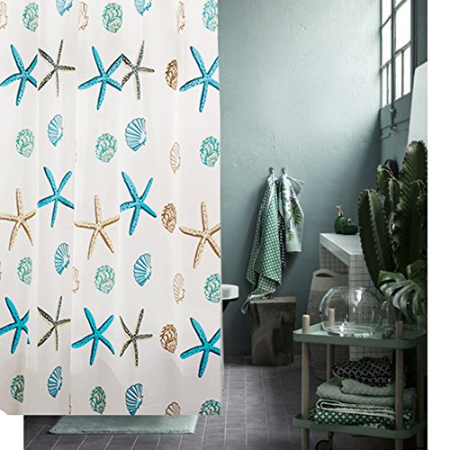 BSTT Cortinas de Ducha antimoho y Lavables PEVA Estrella de mar Cortina de baño Decorativa para el hogar y el Hotel 180 x 180 cm