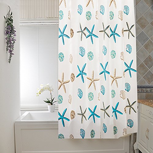 BSTT Cortinas de Ducha antimoho y Lavables PEVA Estrella de mar Cortina de baño Decorativa para el hogar y el Hotel 180 x 180 cm