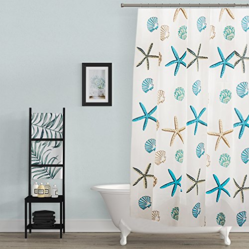 BSTT Cortinas de Ducha antimoho y Lavables PEVA Estrella de mar Cortina de baño Decorativa para el hogar y el Hotel 180 x 180 cm