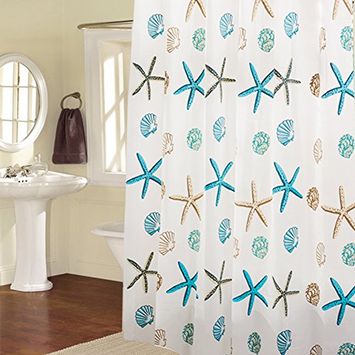 BSTT Cortinas de Ducha antimoho y Lavables PEVA Estrella de mar Cortina de baño Decorativa para el hogar y el Hotel 180 x 180 cm