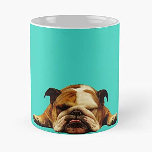 Bull Sleepy Dog Lazy Bulldog Puppy English Bum Taza de café con Leche 11 oz